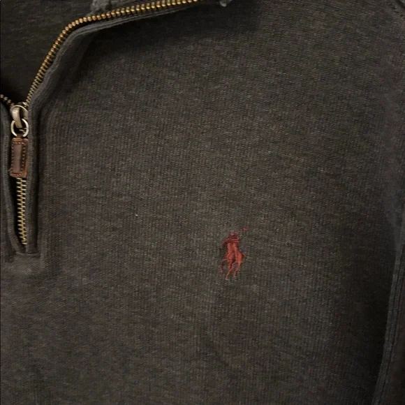 RALPH LAUREN MENS POLO DARK GRAY CHARCOAL QUARTER ZIP SWEATER SZ LARGE PULLOVER - Picture 4 of 7